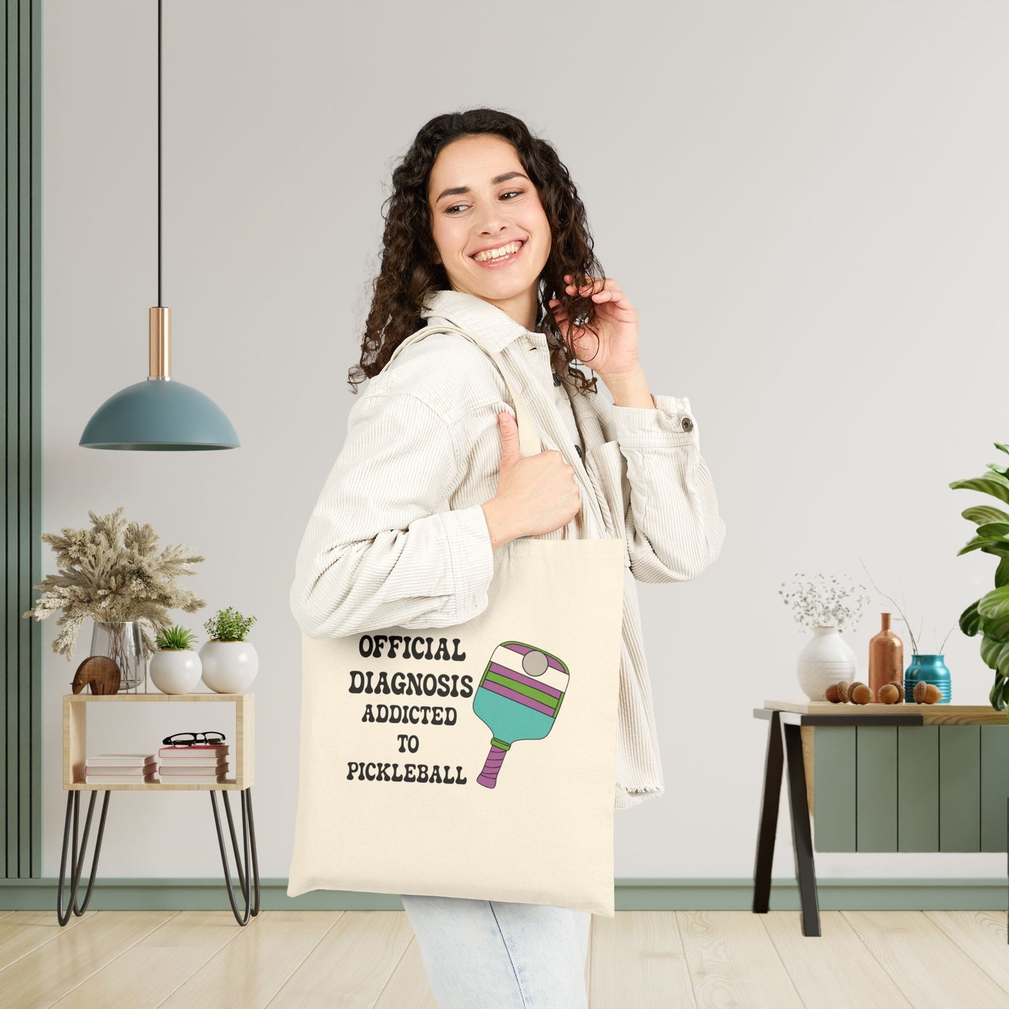 Official Diagnosis Addicted to Pickleball Cotton Canvas Doctor Gift Tote Bag