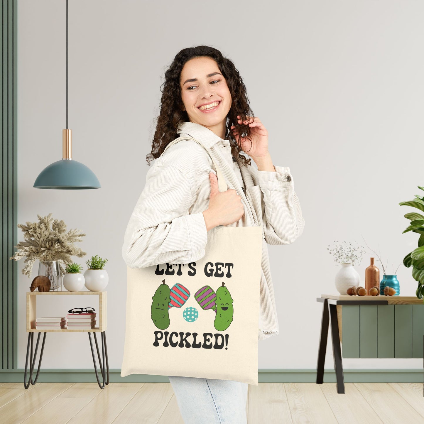 Let's Get Pickled Cotton Canvas Pickleball Pickle Lover Gift Tote Bag