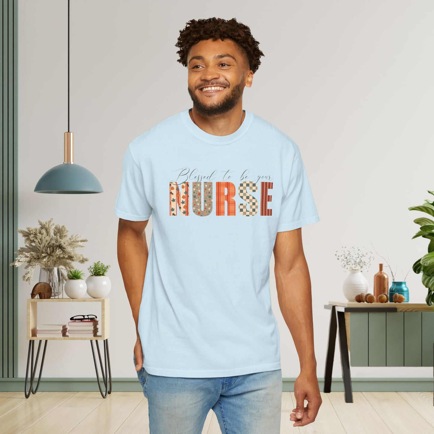 Blessed to be Your Nurse White Thanksgiving Patterned Word Art Comfort T Shirt Unisex