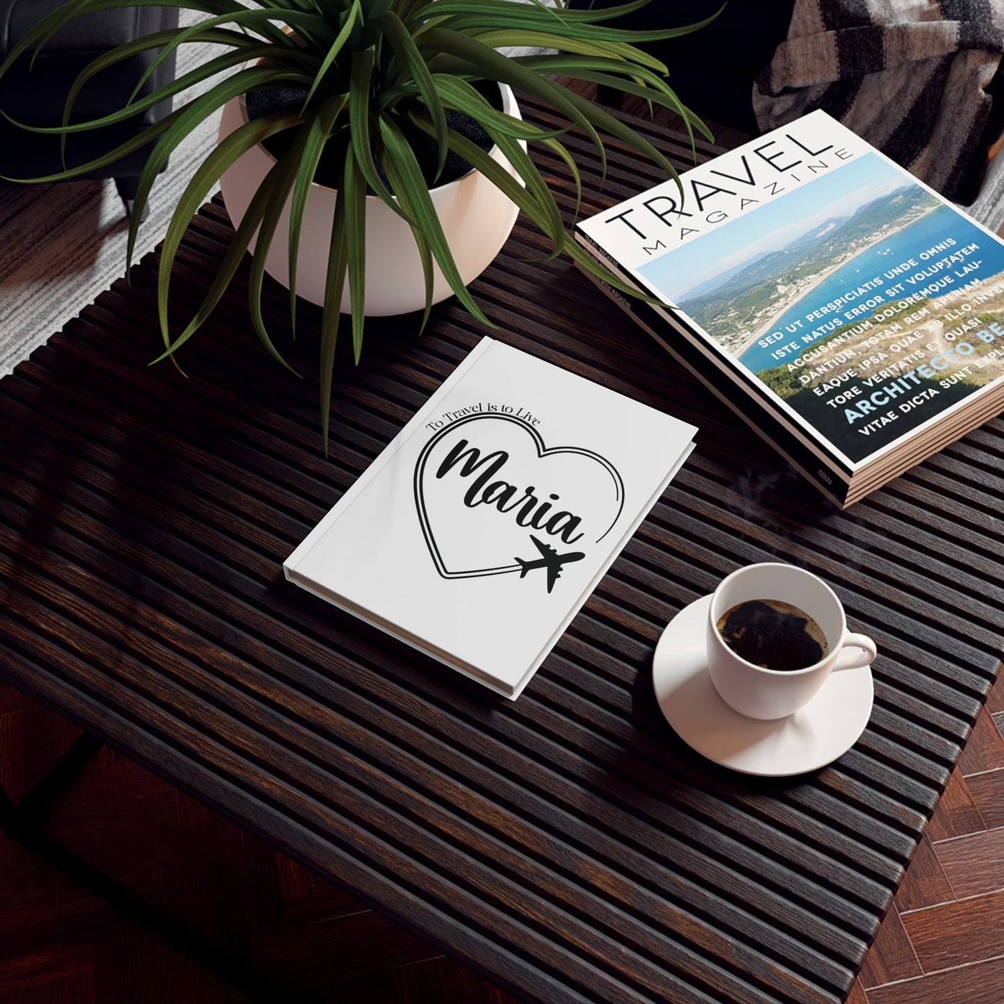 Travel Journal Personalized Name White Graduation Gift Hard Backed Notebook