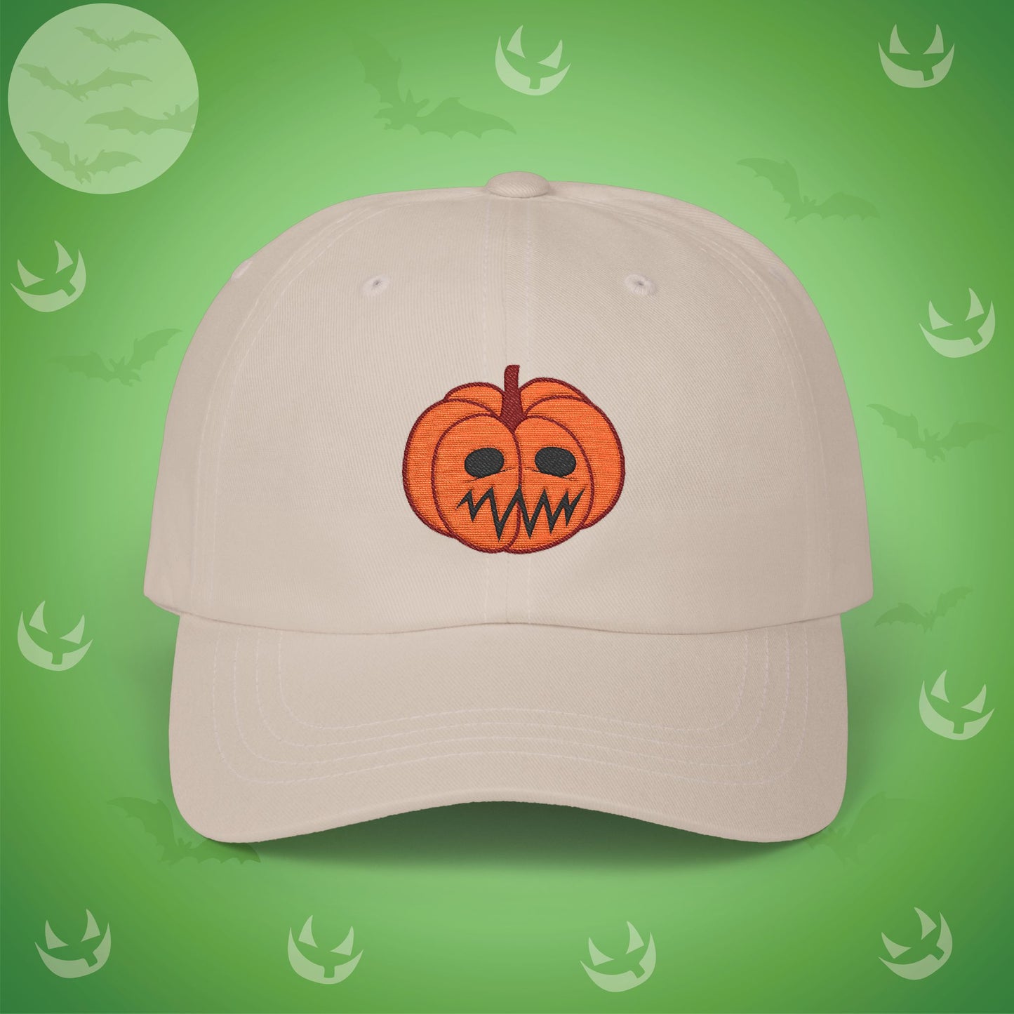 Embroidered Jackolantern Worried Face Halloween Pumpkin Dad Cap Unisex