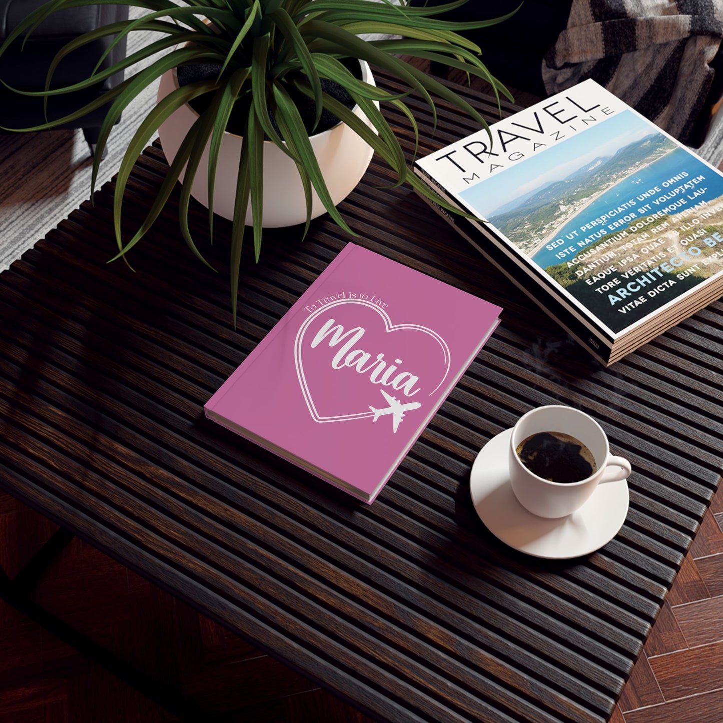 Travel Journal Personalized Name Light Pink Graduation Gift Hard Backed Notebook