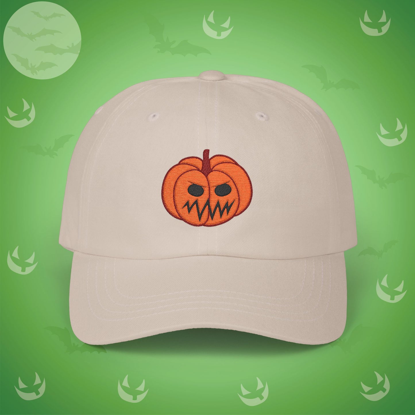 Embroidered Jackolantern Angry Face Halloween Pumpkin Dad Cap Unisex