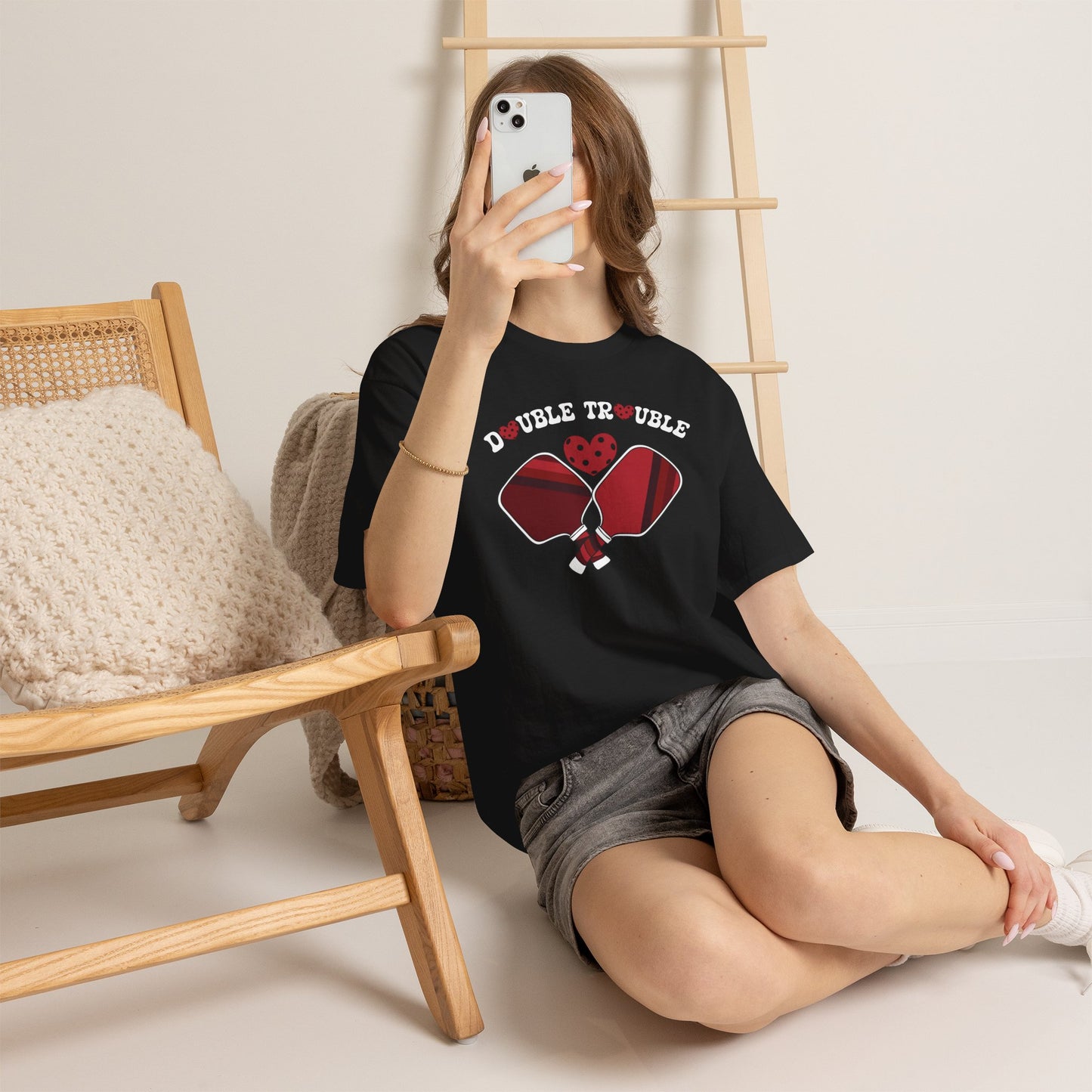 Double Trouble Pickleball T-Shirt | Retro Couple Matching Red and Black Version