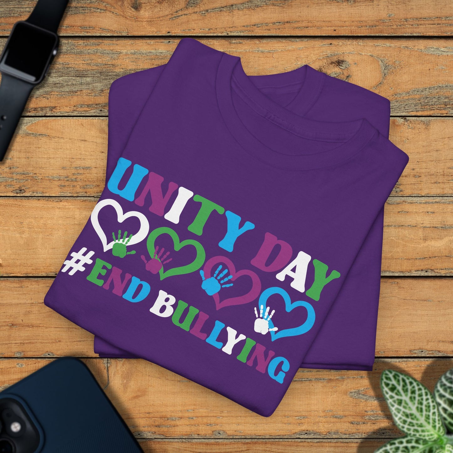 End Bullying Hearts and Hands Orange Unity Day Teachers T Shirt Unisex