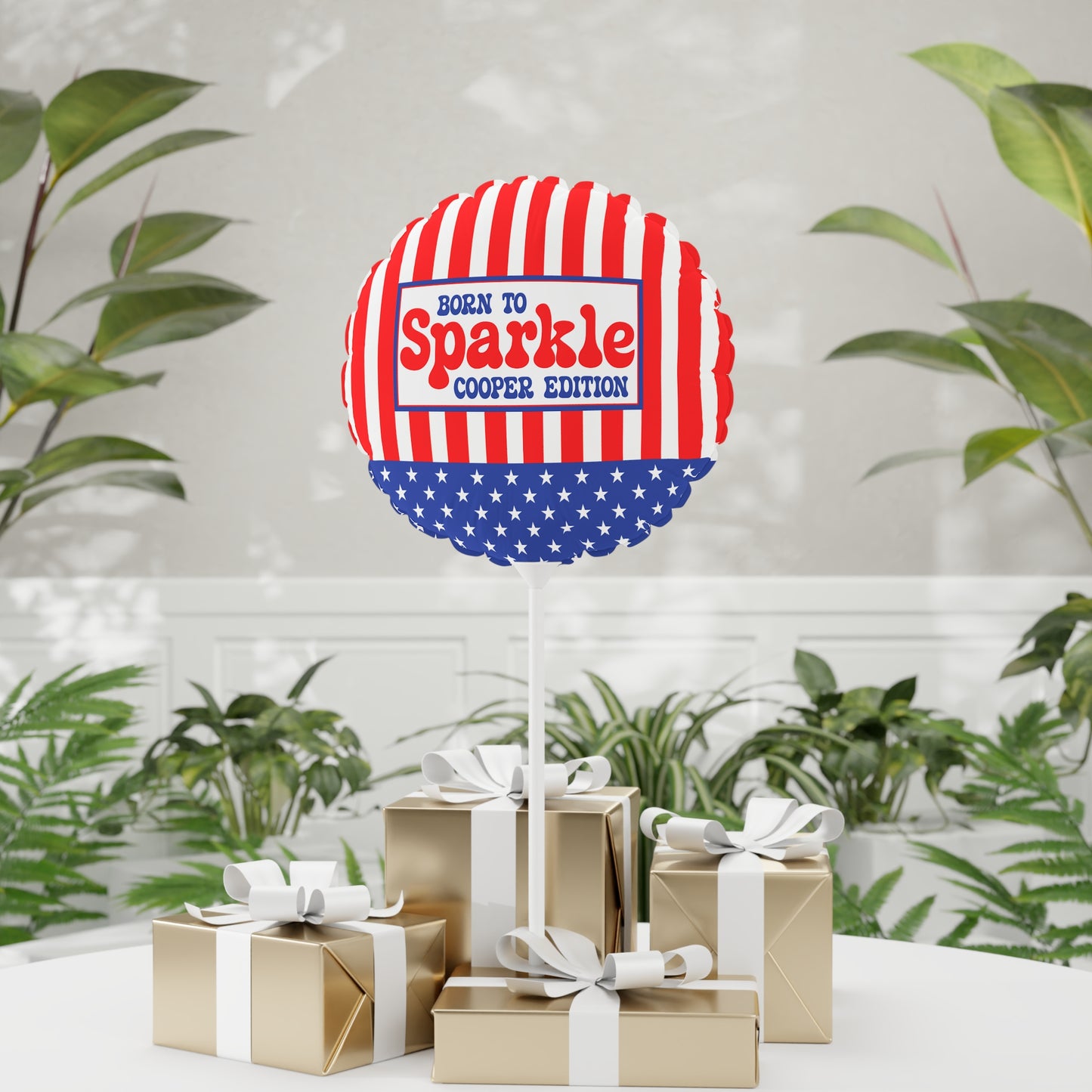 Born to Sparkle Personalized Patriotic July 4th Home Decor Party Round Balloon USA Flag