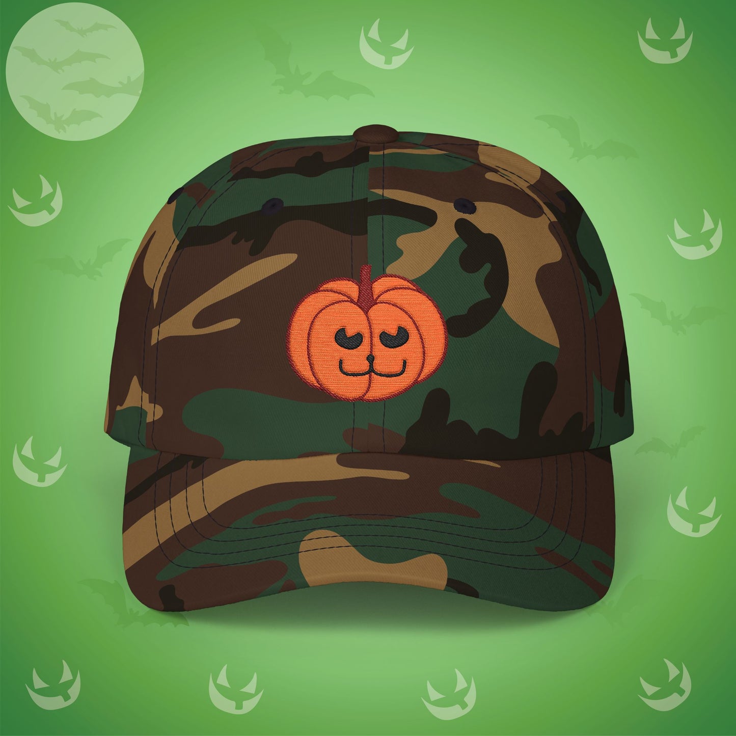 Embroidered Jackolantern Cat Face Halloween Pumpkin Dad Cap Unisex