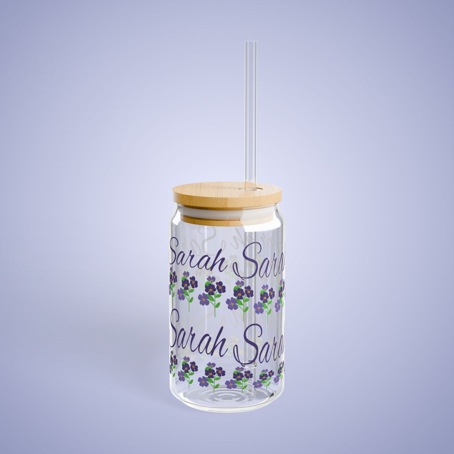 February Birthday Primrose Floral Personalized Sipper Glass Bamboo Lid