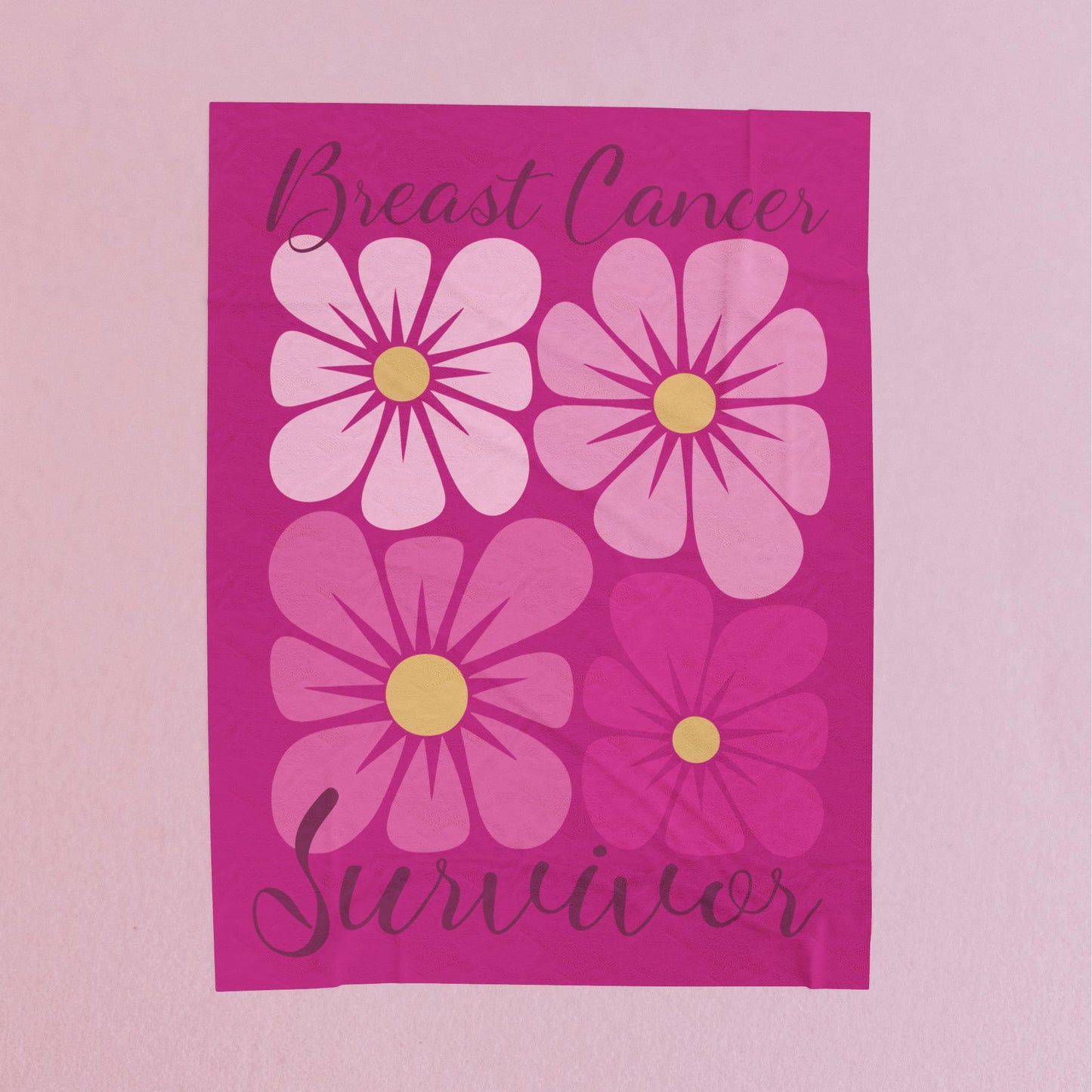 Breast Cancer Survivor Boho Floral Pink Velveteen Plush Blanket 3 Sizes Chemotherapy Gift