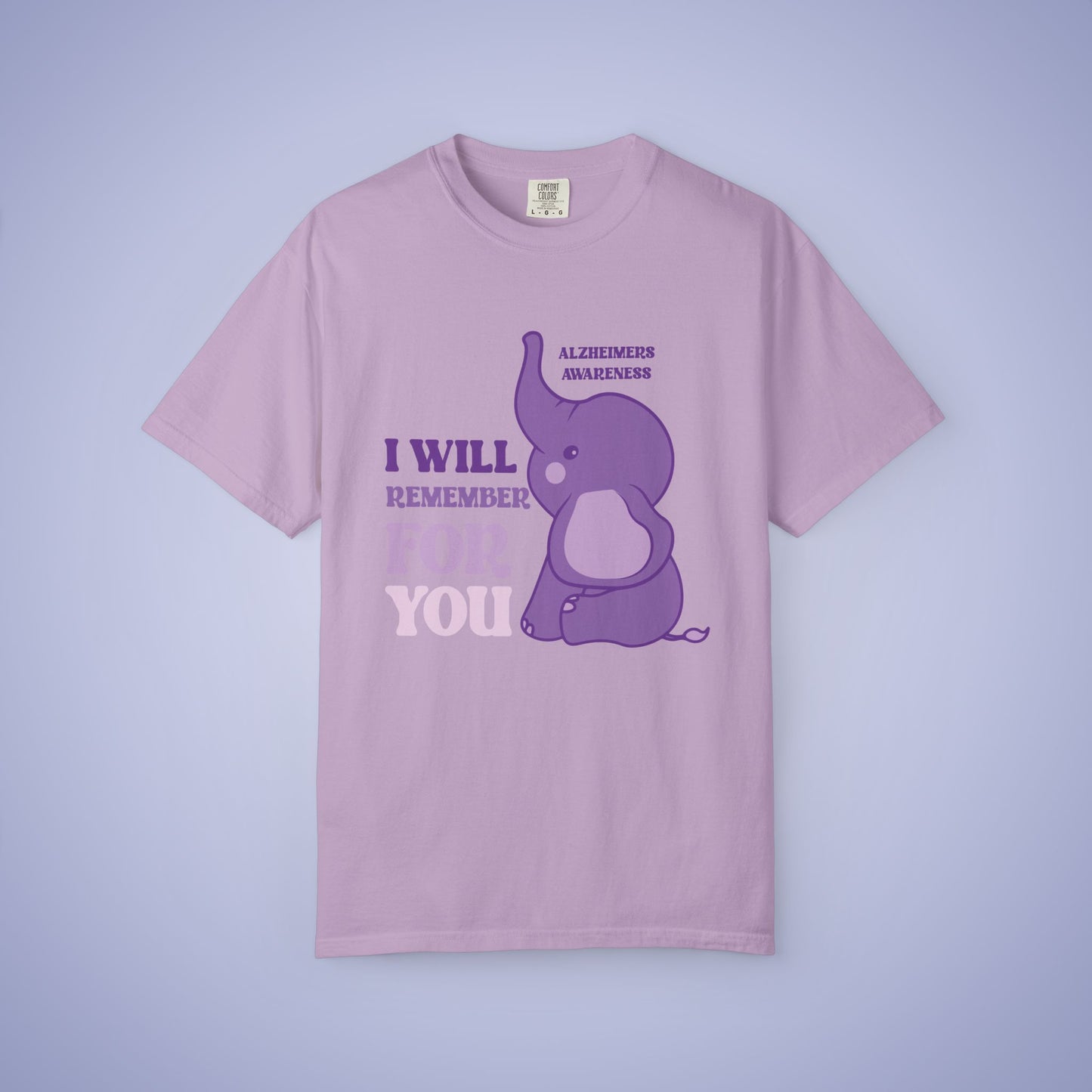 I Will Remember For You Purple Elephant Alzheimers Awareness Comfort Colors T Shirt Unisex
