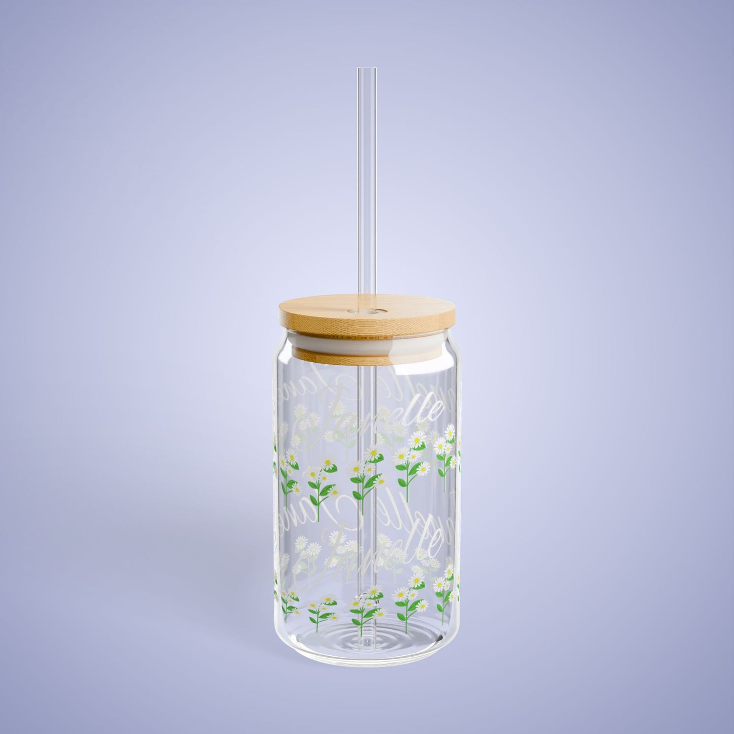 April Birthday DaisyFloral Personalized Sipper Glass Bamboo Lid