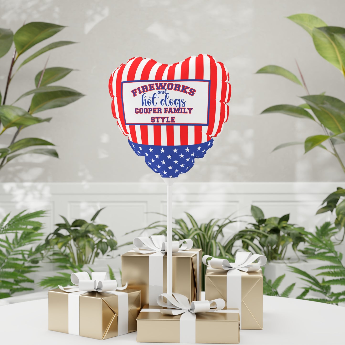 Fireworks and Hot Dogs Personalized Patriotic July 4th Home Decor Party Balloon USA Flag