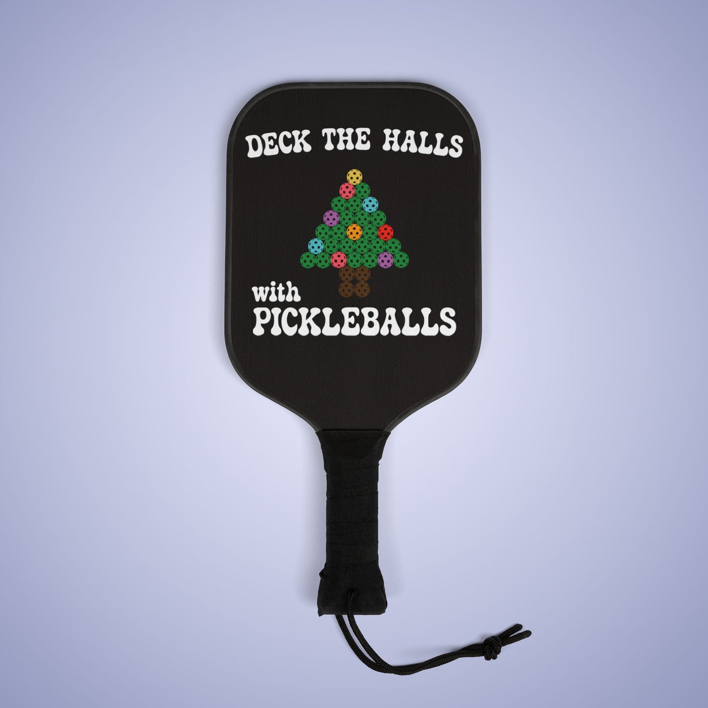 Deck the Halls with Pickleballs Christmas Black Pickleball Paddle Set Gift