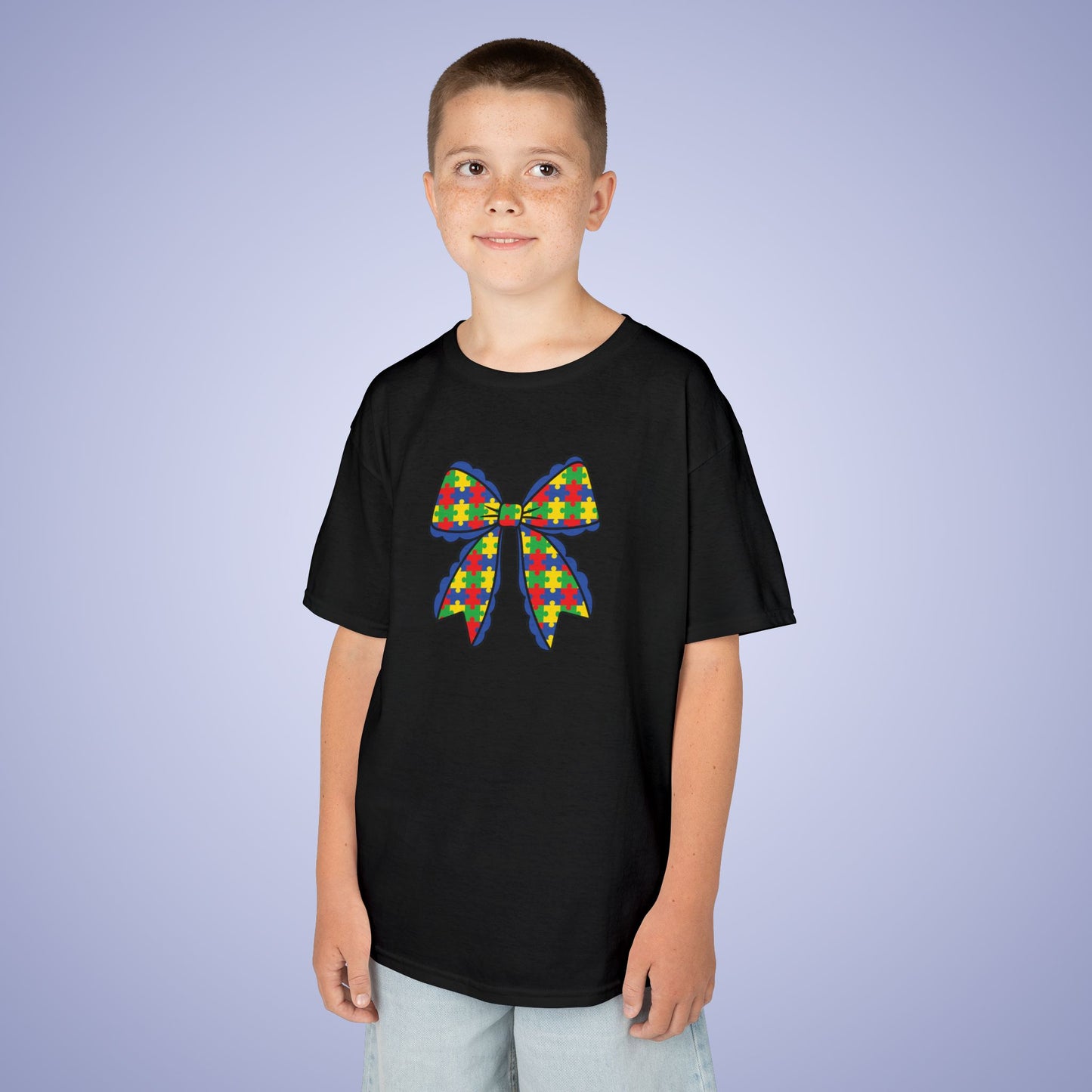 Coquette Puzzle Piece Bow Graphic Autism Awareness Cotton Youth T Shirt