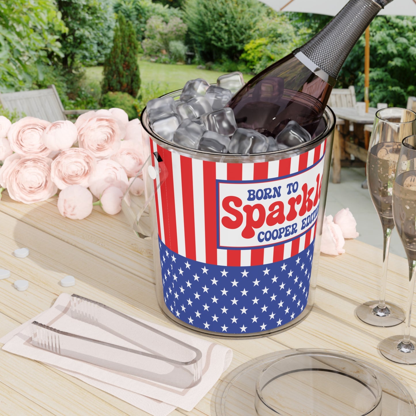 Born to Sparkle Personalized Patriotic July 4th Home Decor Ice Bucket USA Flag