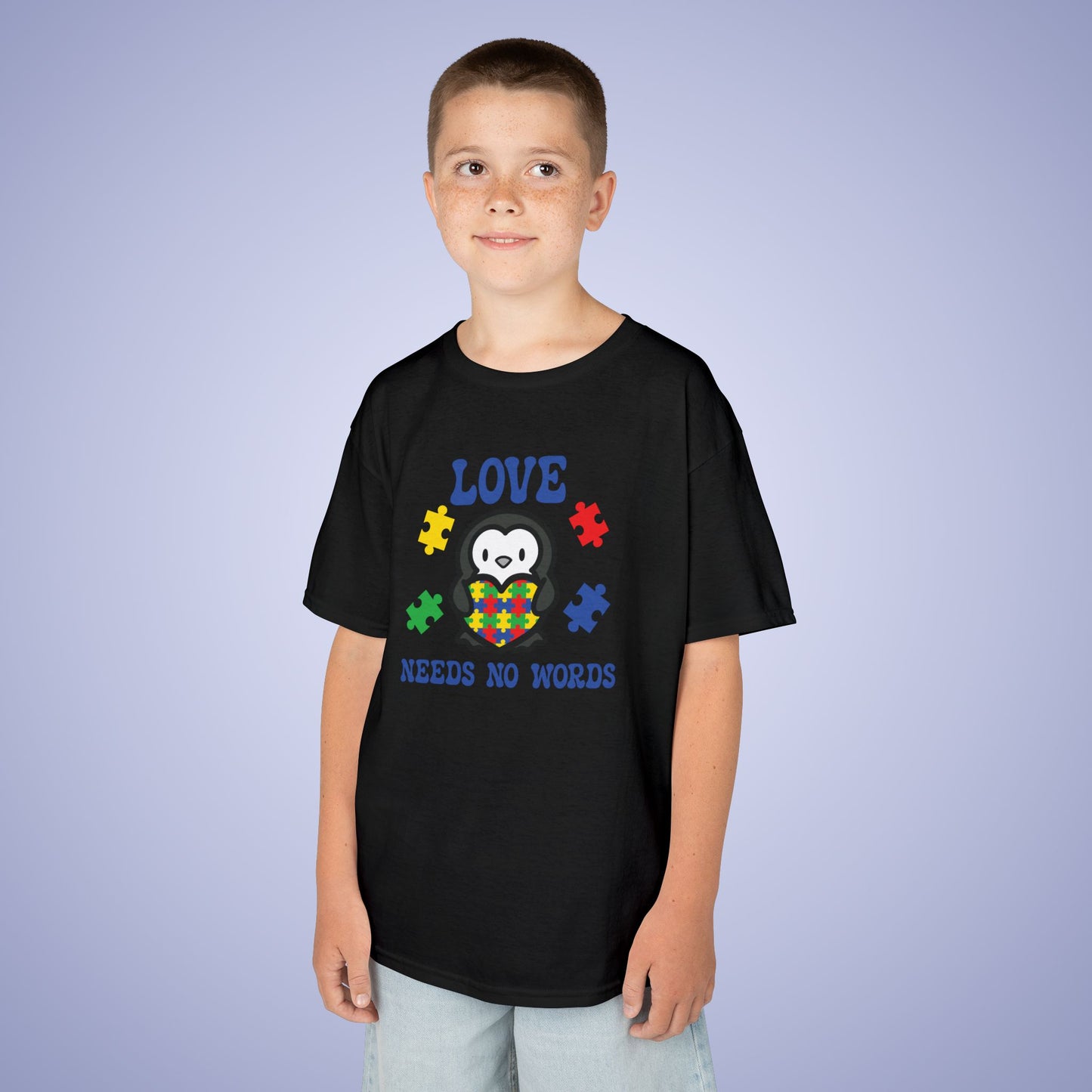 Love Needs No Words Penguin Graphic Autism Awareness Cotton Youth T Shirt