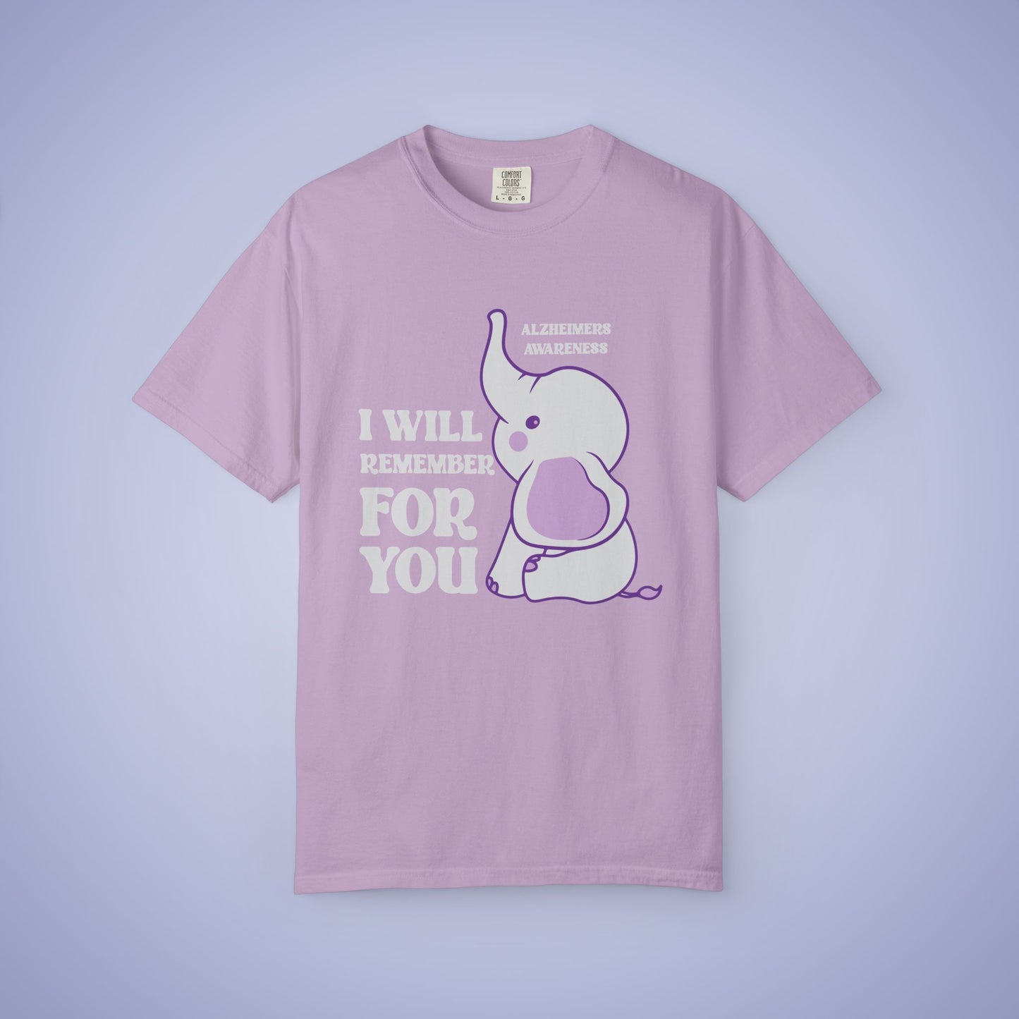 I Will Remember For You Grey Elephant Alzheimers Awareness Comfort Colors T Shirt Unisex