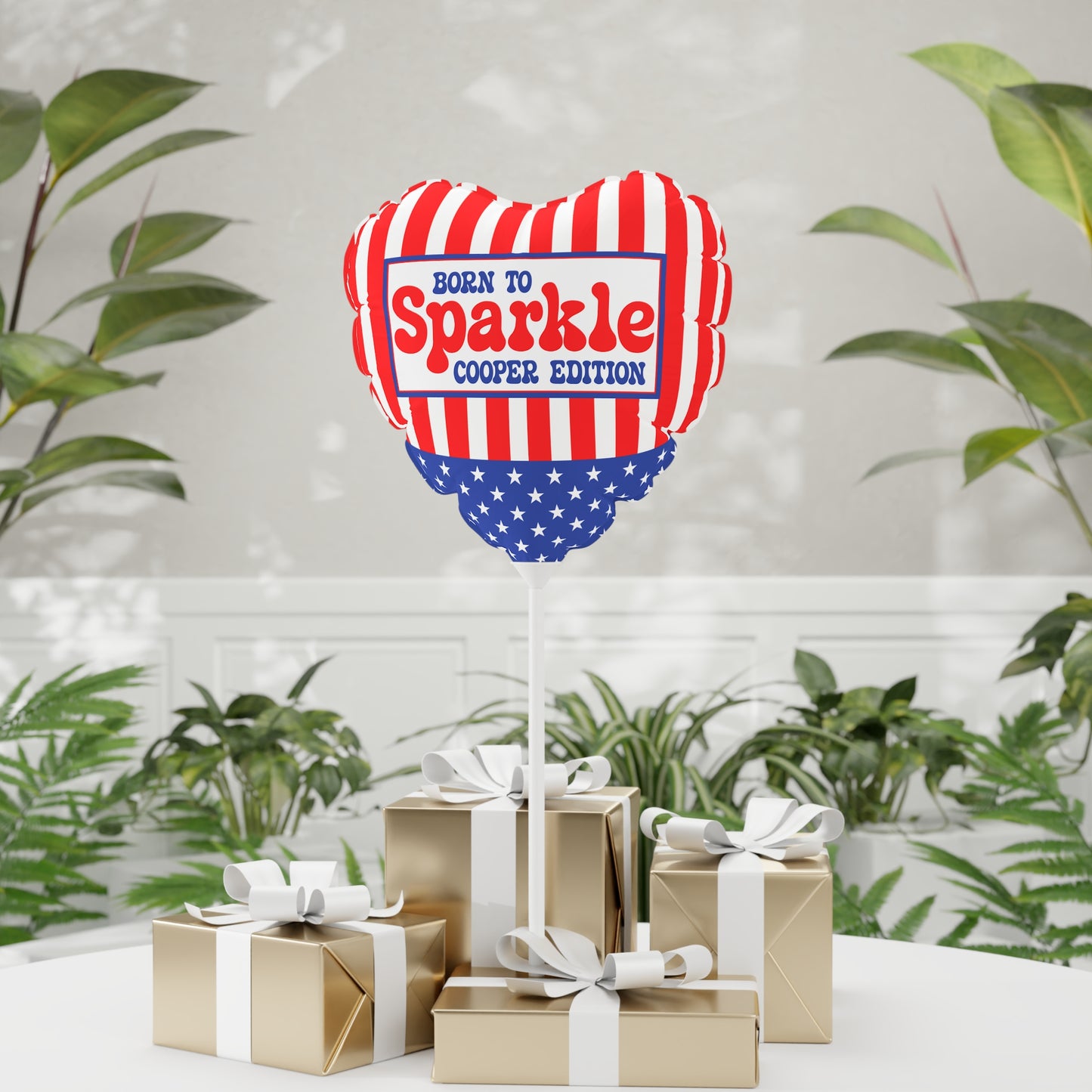 Born to Sparkle Personalized Patriotic July 4th Home Decor Party Balloon USA Flag