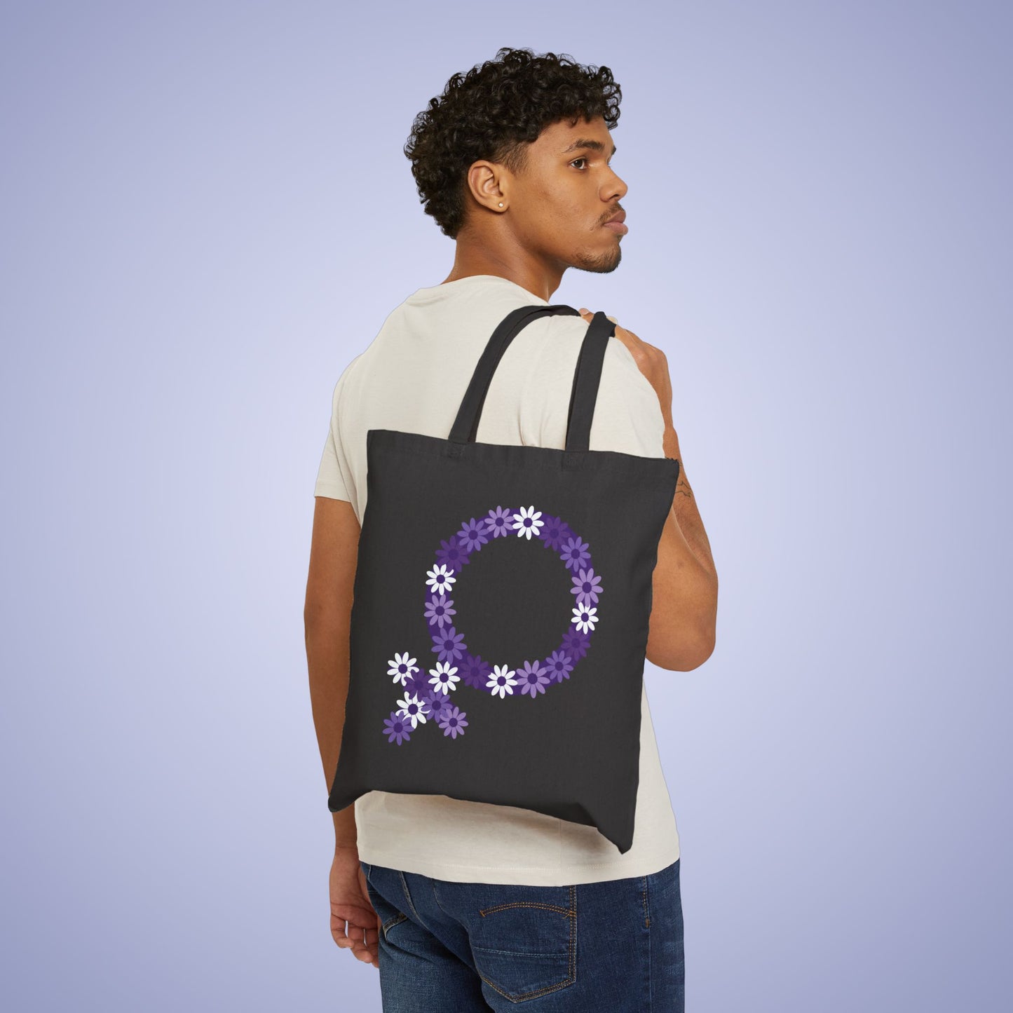 International Womens Day Daisy Black Cotton Canvas Tote Bag