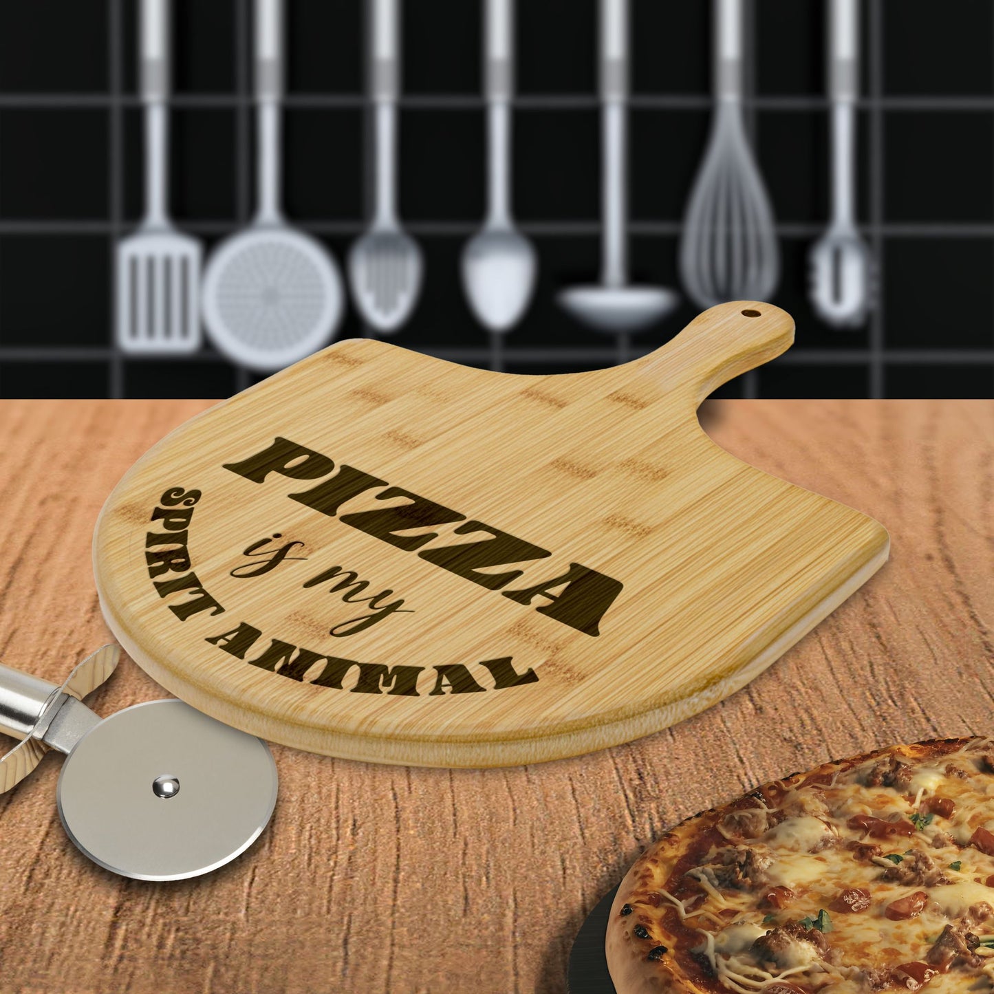 Pizza is My Spirit Animal Funny Engraved Bamboo Pizza Board Gift