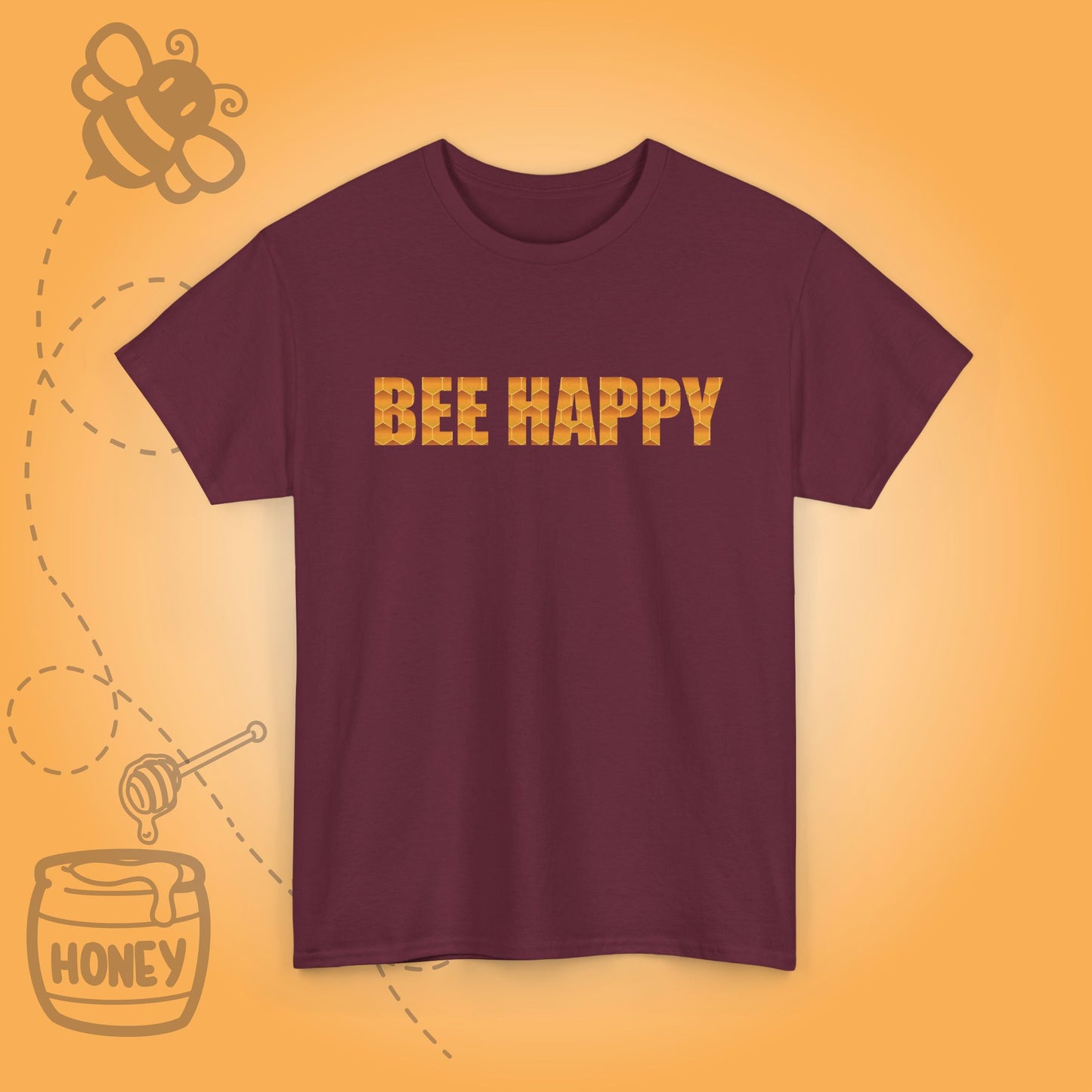 Bee Happy Sweet As Honey Honeycomb Word Art Design Unisex Tshirt