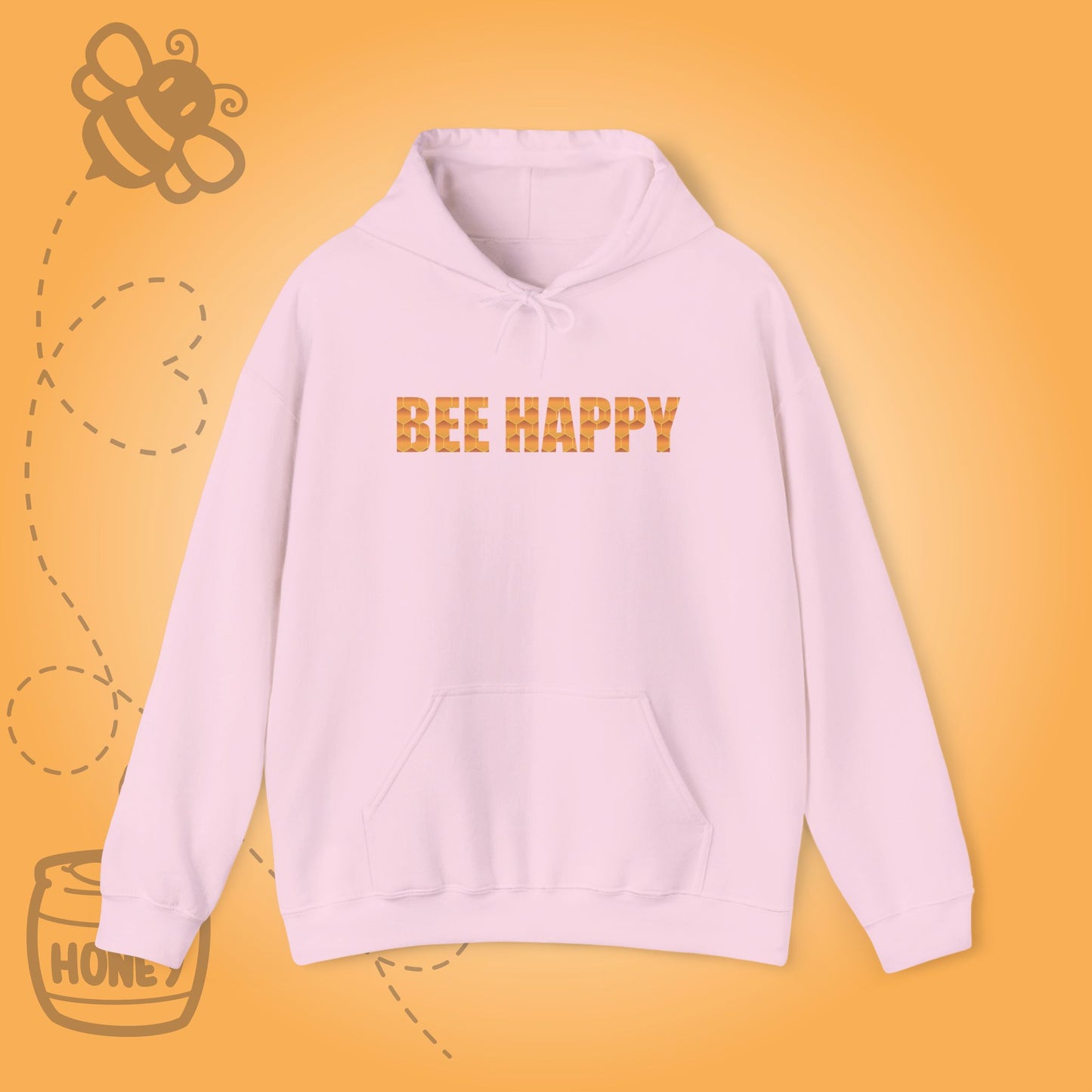 Bee Happy Sweet As Honey Honeycomb Word Art Design Hoodie Sweatshirt