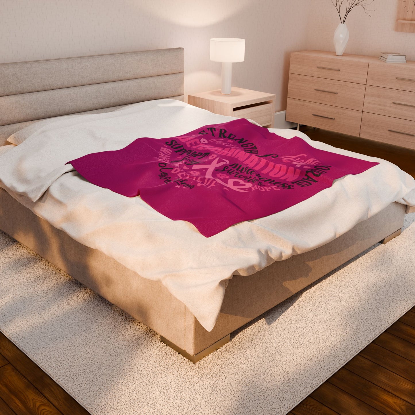 Heart Full of Fight Breast Cancer Awareness Pink Velveteen Plush Blanket 3 Sizes Chemotherapy Gift