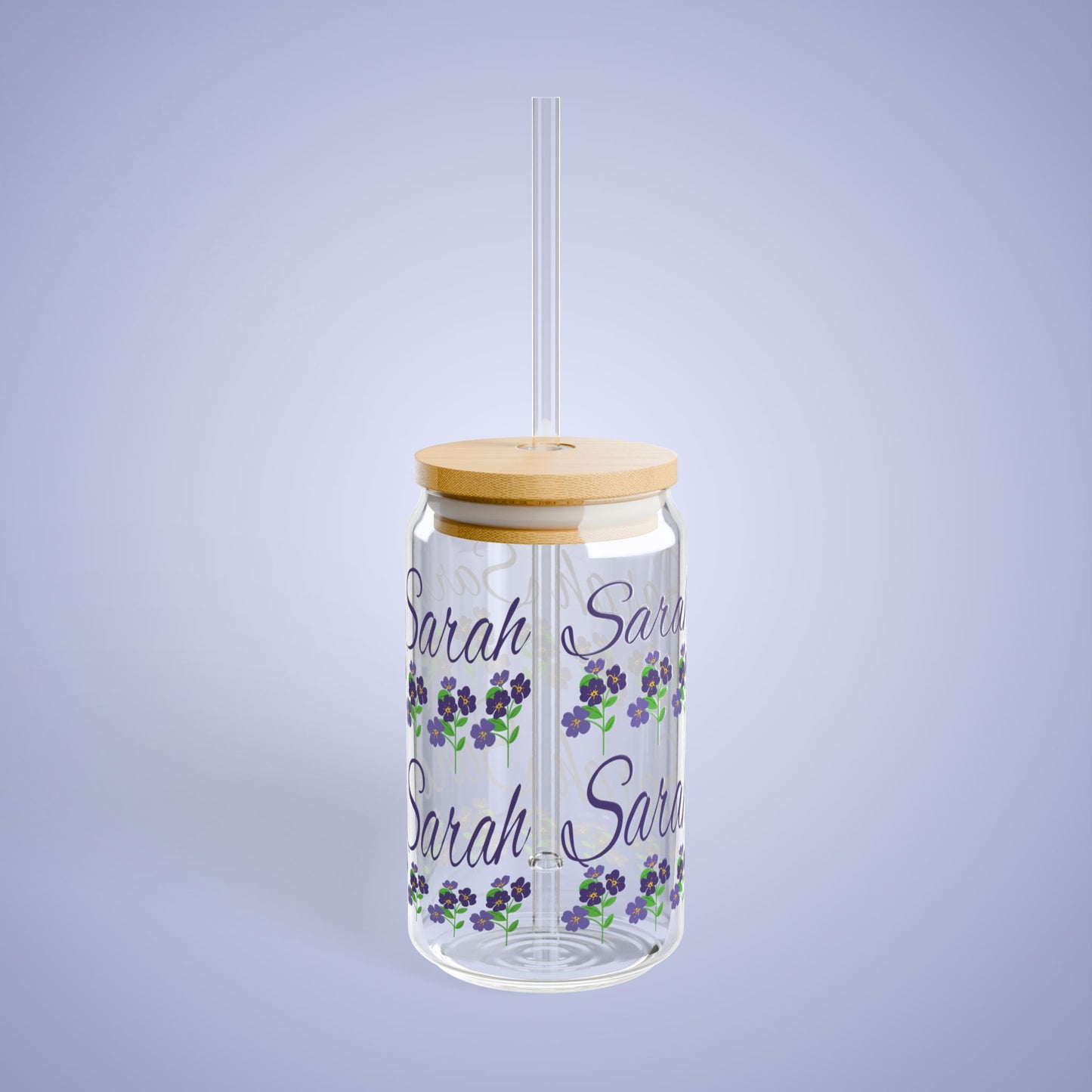 February Birthday Primrose Floral Personalized Sipper Glass Bamboo Lid