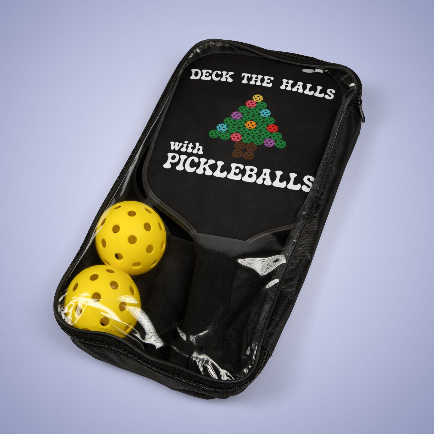 Deck the Halls with Pickleballs Christmas Black Pickleball Paddle Set Gift