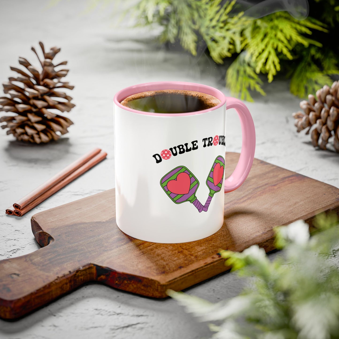 Double Trouble Couples Pickleball Fun Colorful Gift Coffee Mug
