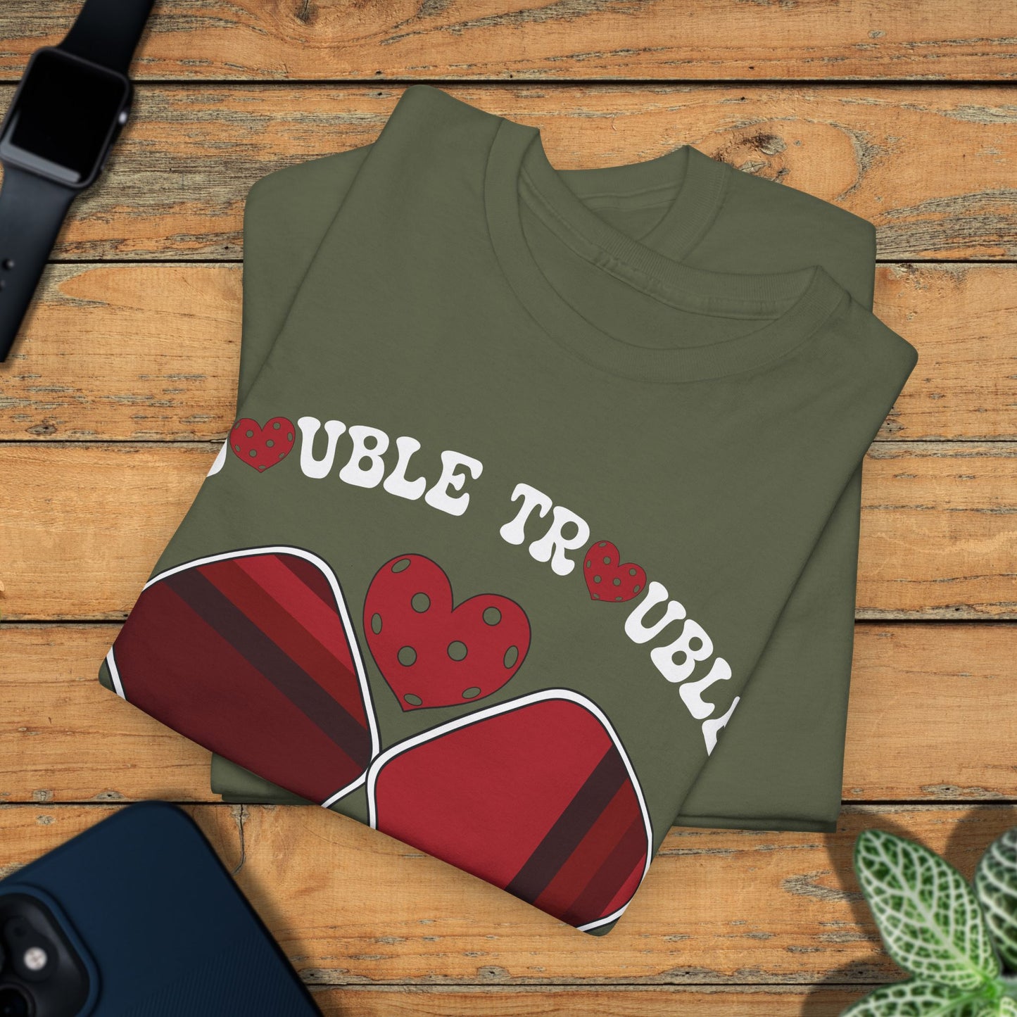 Double Trouble Pickleball T Shirt Retro Couple Matching Red Graphic Design