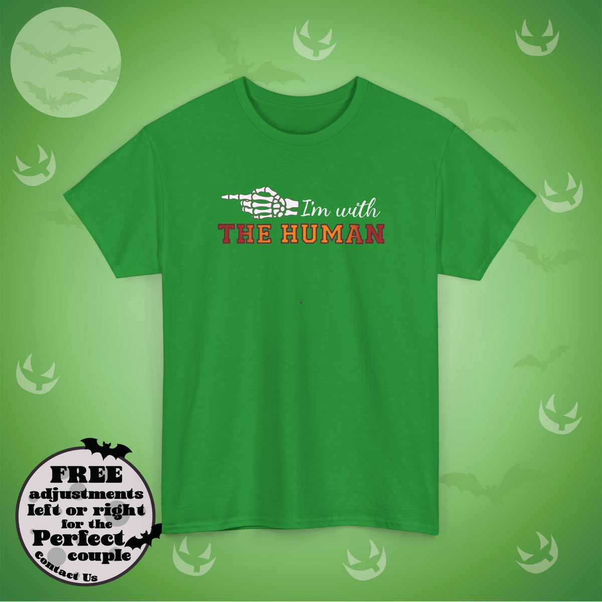 Im With THE HUMAN Couple Matching T-Shirt | Skeleton Halloween Design