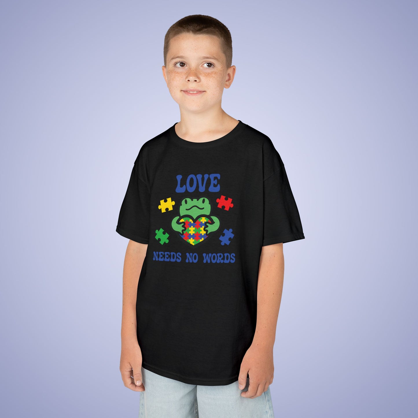 Love Needs No Words Frog Graphic Autism Awareness Cotton Youth T Shirt