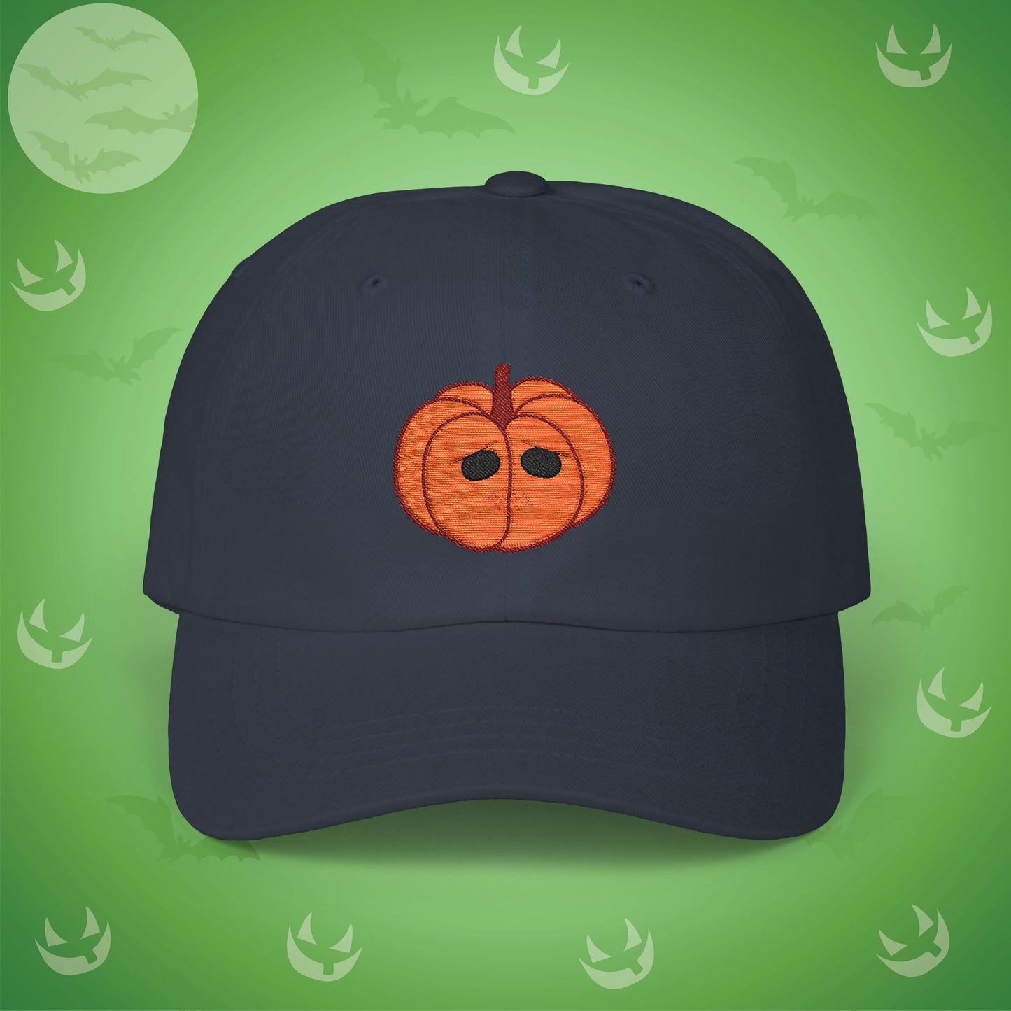 Embroidered Jackolantern Worried Face Halloween Pumpkin Dad Cap Unisex