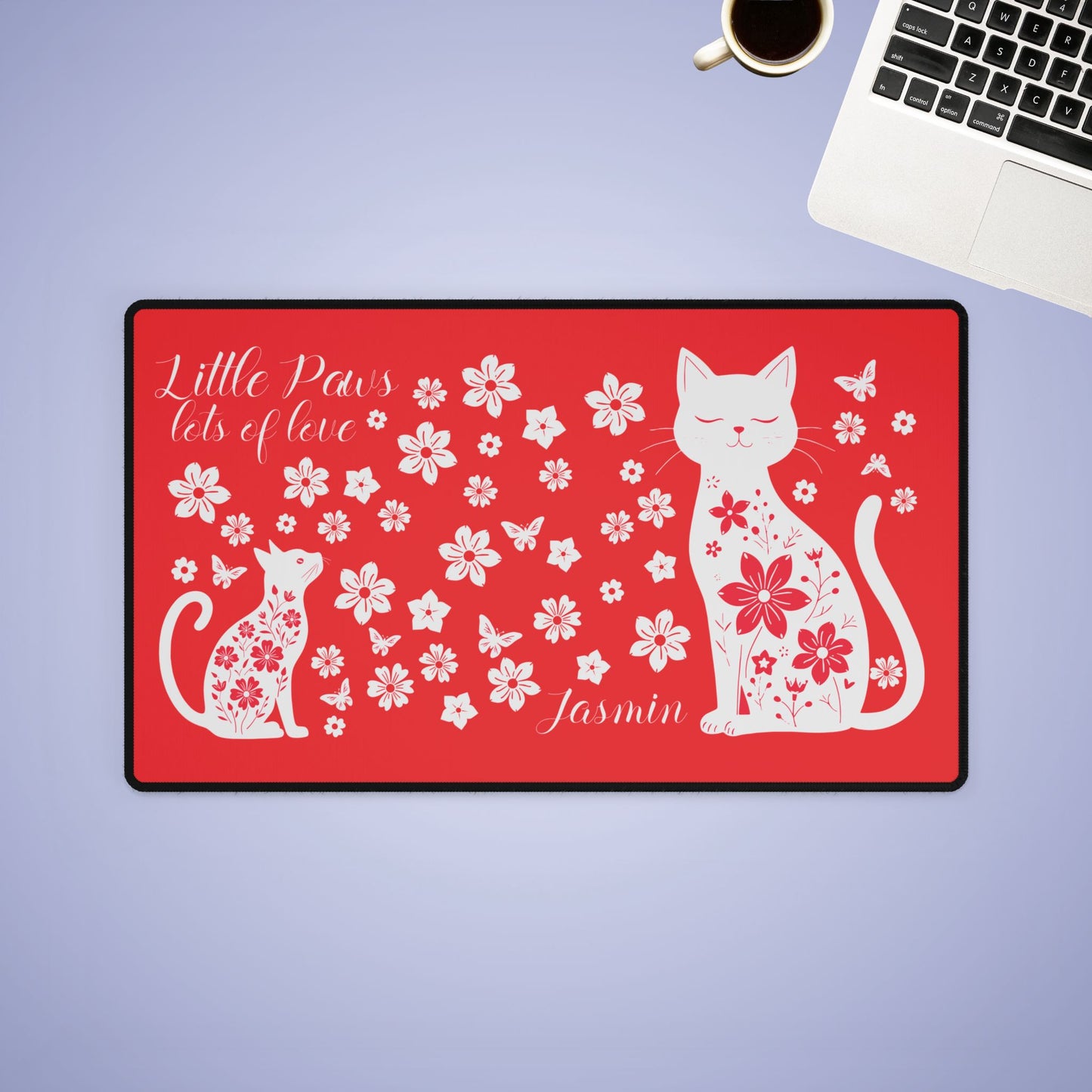 Little Paw Lots of Love Personalized Cat Desk Mat with Floral Design Mothers Day Gift