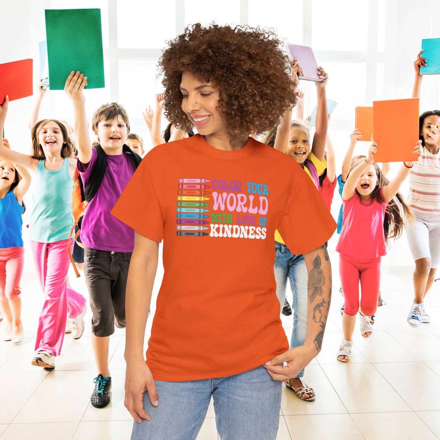 Colour Your World with Lots of Kindness Unity Day Teachers T Shirt Unisex