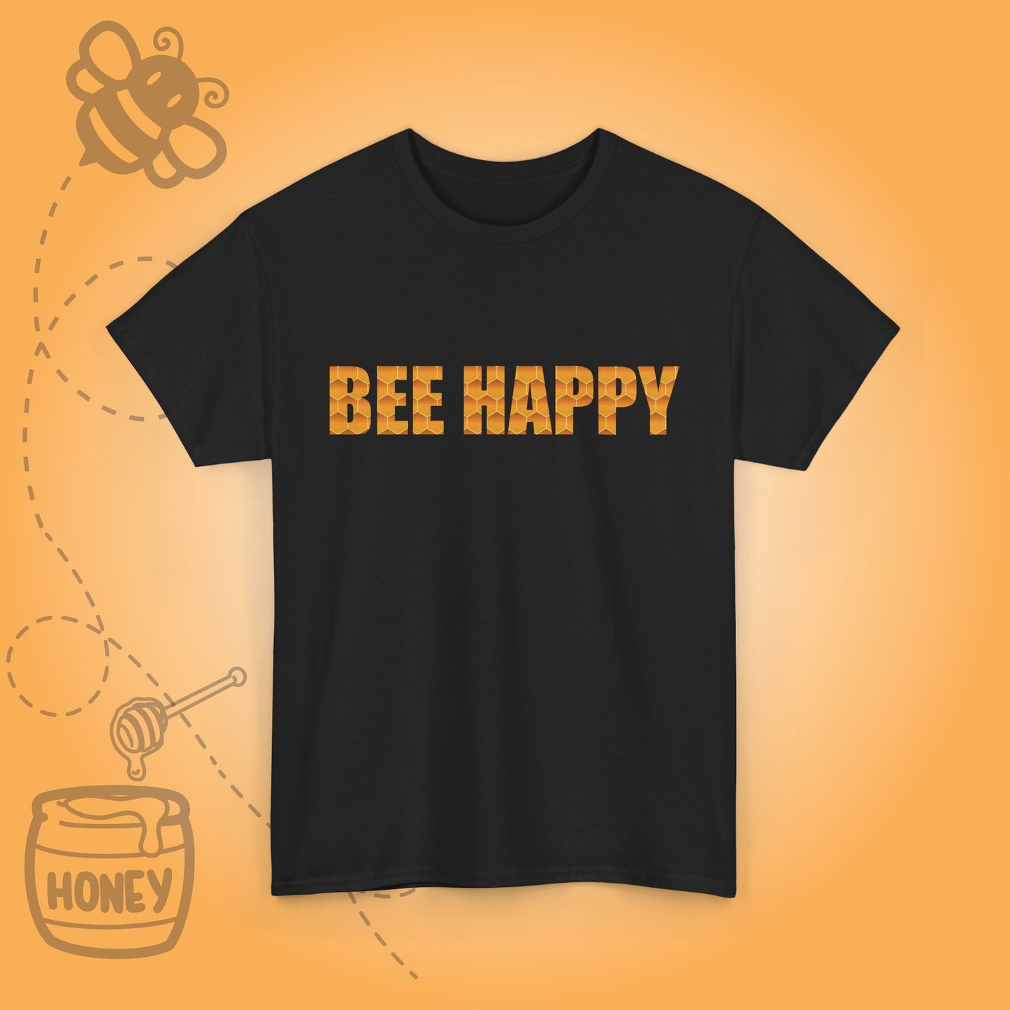 Bee Happy Sweet As Honey Honeycomb Word Art Design Tshirt