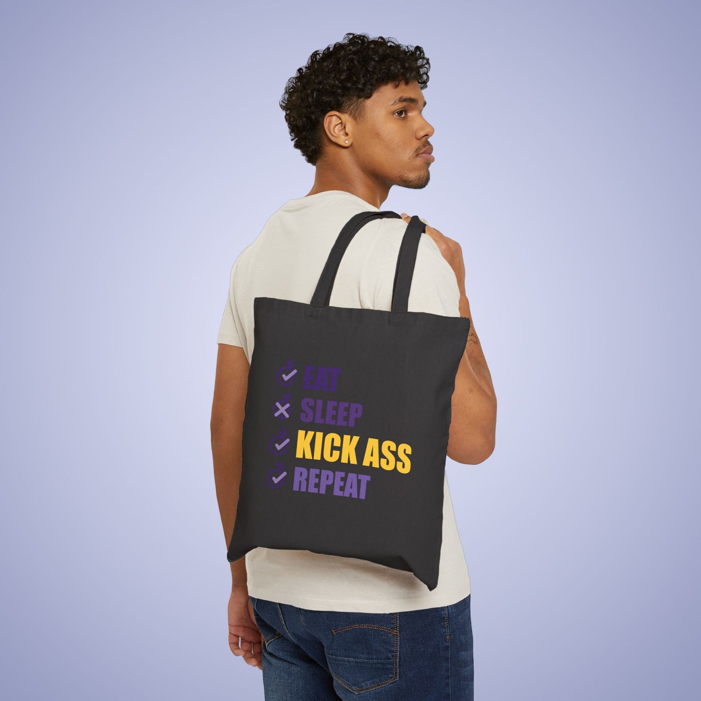 Eat Sleep Kick Ass Repeat Intl Womens Day Black Cotton Canvas Tote Bag