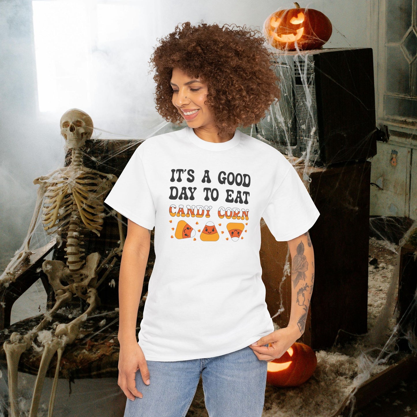 Its a Good Day to Eat Candy Corn White Halloween Candy Unisex T Shirt