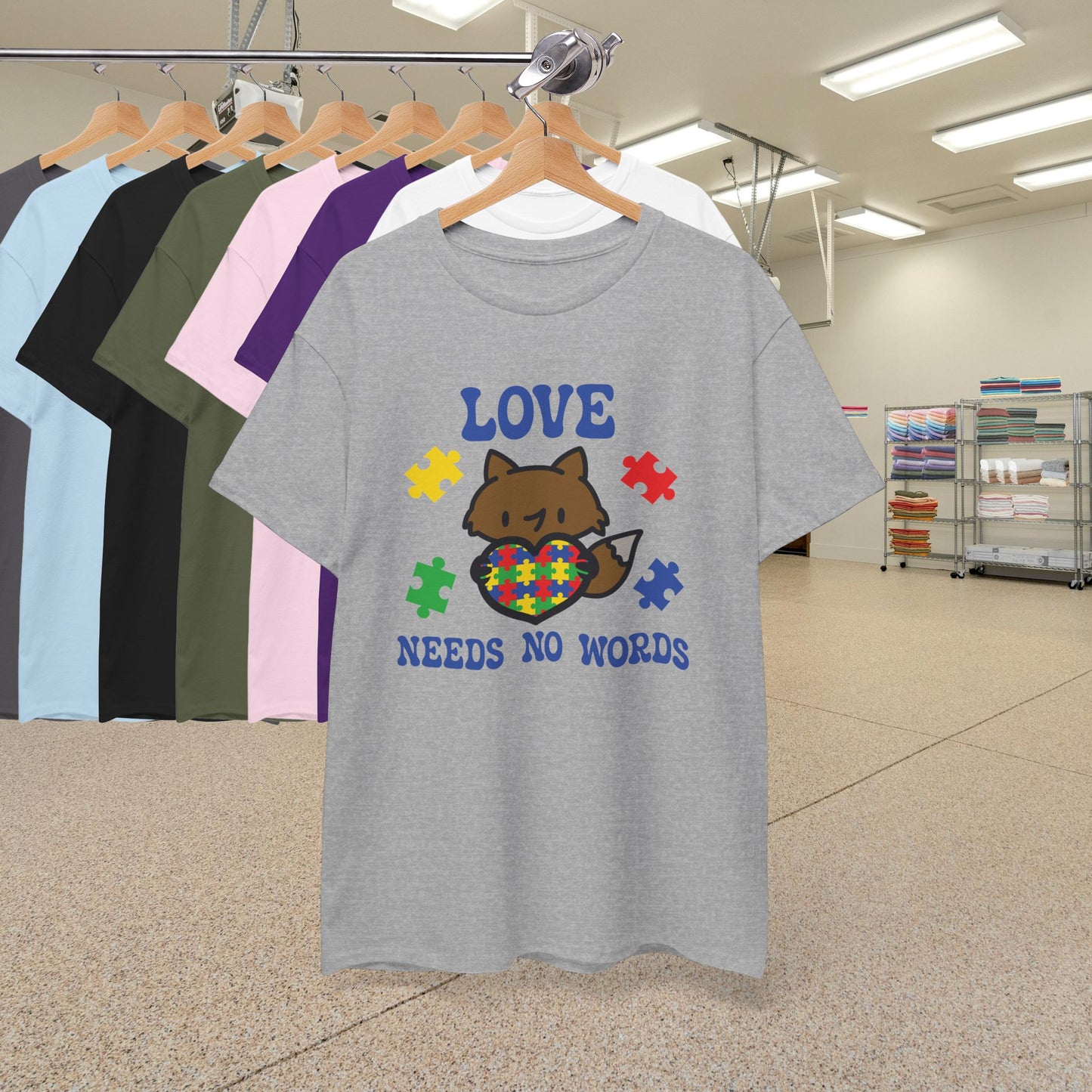 Fox Puzzle Heart Graphic Love Needs No Words Autism Awareness Unisex T Shirt