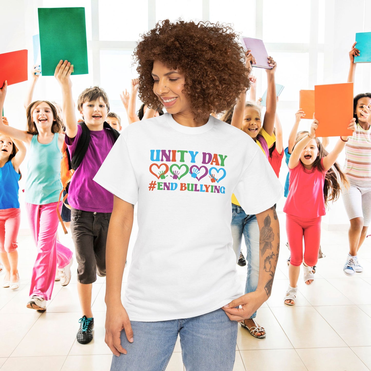 End Bullying Hearts and Hands Unity Day Teachers T Shirt Unisex