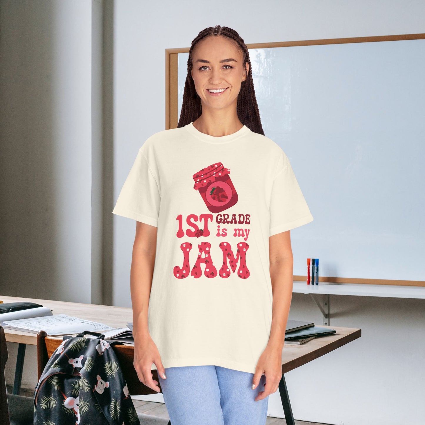 First Grade is my Jam Raspberry Teacher T Shirt Comfort Colors Unisex Back to School