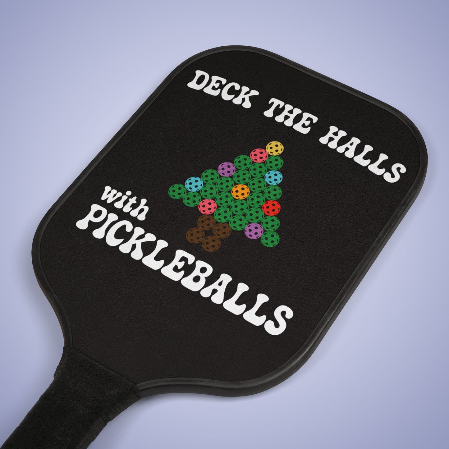 Deck the Halls with Pickleballs Christmas Black Pickleball Paddle Set Gift