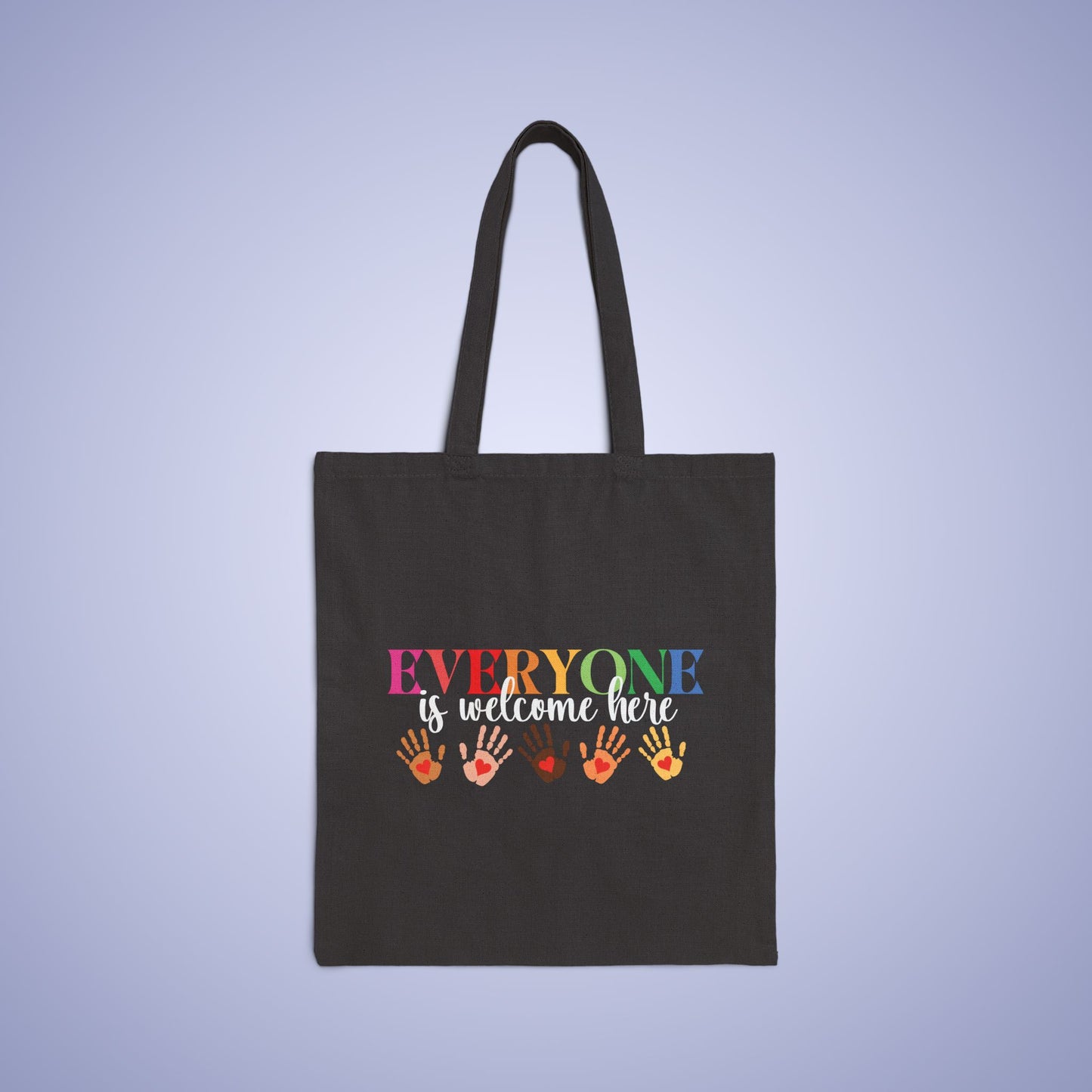 Everyone is Welcome Here Black Cotton Canvas Tote Bag