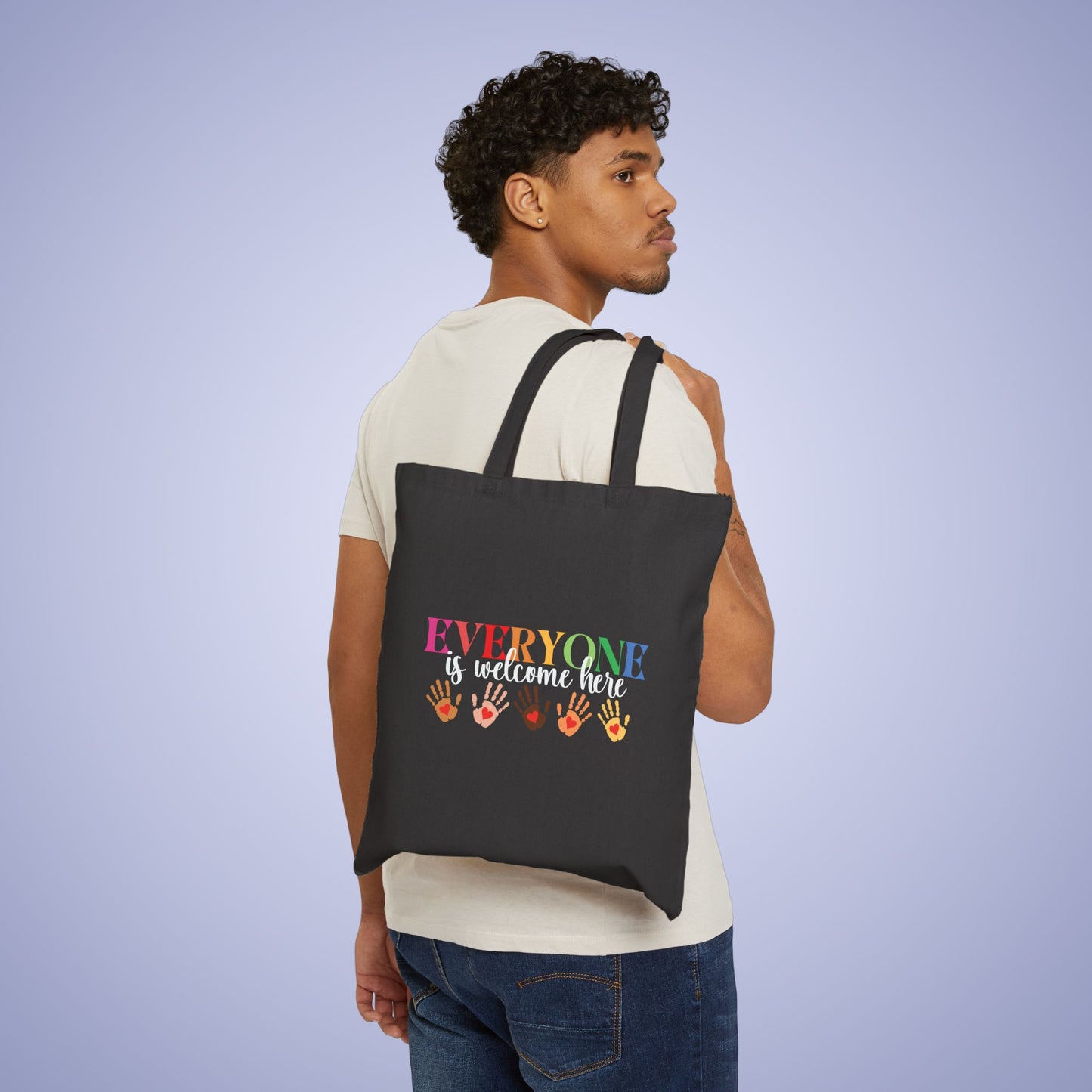 Everyone is Welcome Here Black Cotton Canvas Tote Bag