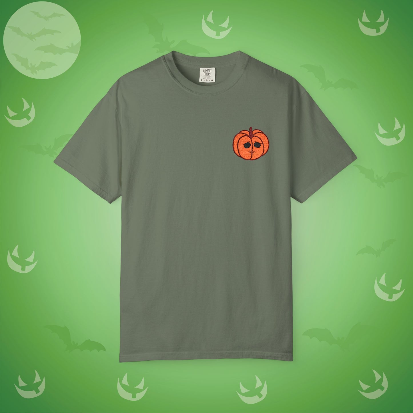 Embroidered Pocket Jackolantern Sad Face Halloween Pumpkin Comfort T Shirt Unisex