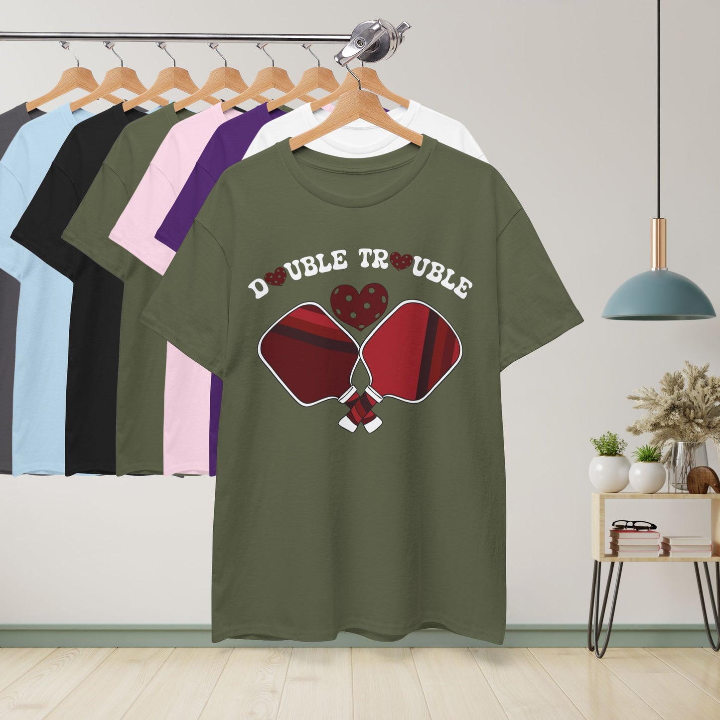 Double Trouble Pickleball T Shirt Retro Couple Matching Red Graphic Design
