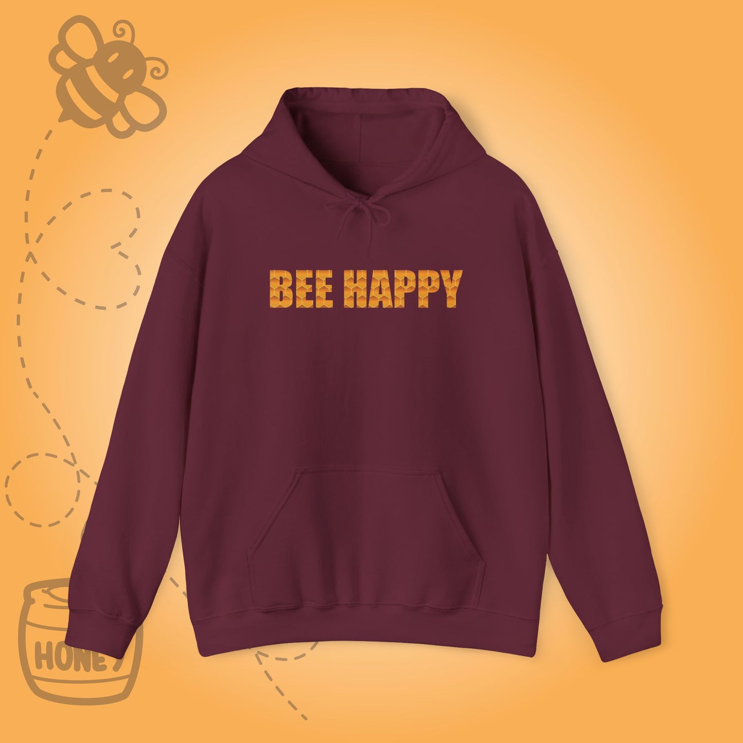 Bee Happy Sweet As Honey Honeycomb Word Art Design Hoodie Sweatshirt