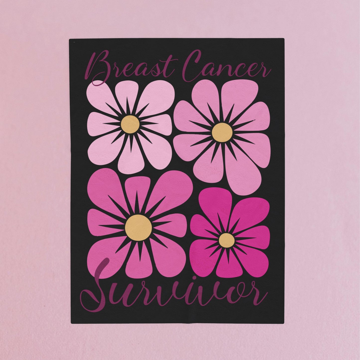 Breast Cancer Survivor Boho Floral Black Velveteen Plush Blanket 3 Sizes Chemotherapy Gift
