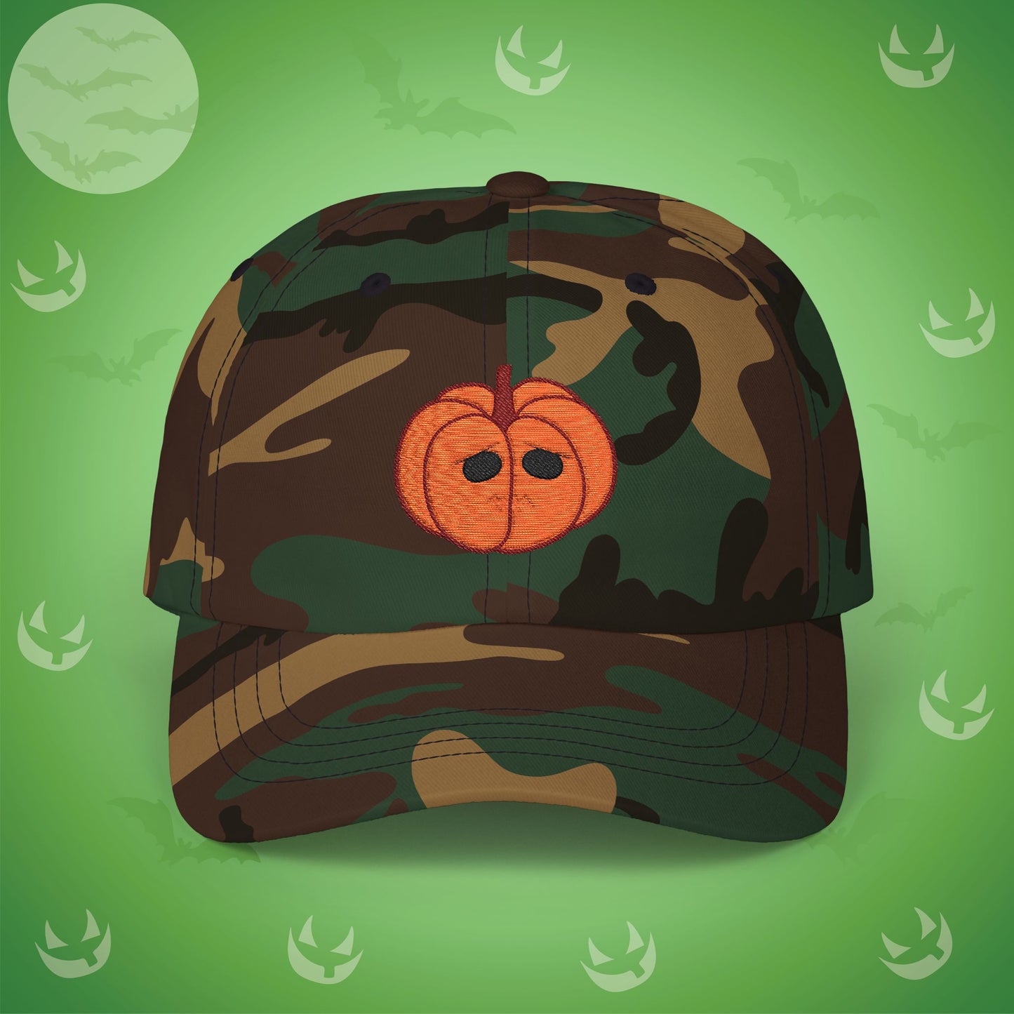 Embroidered Jackolantern Worried Face Halloween Pumpkin Dad Cap Unisex